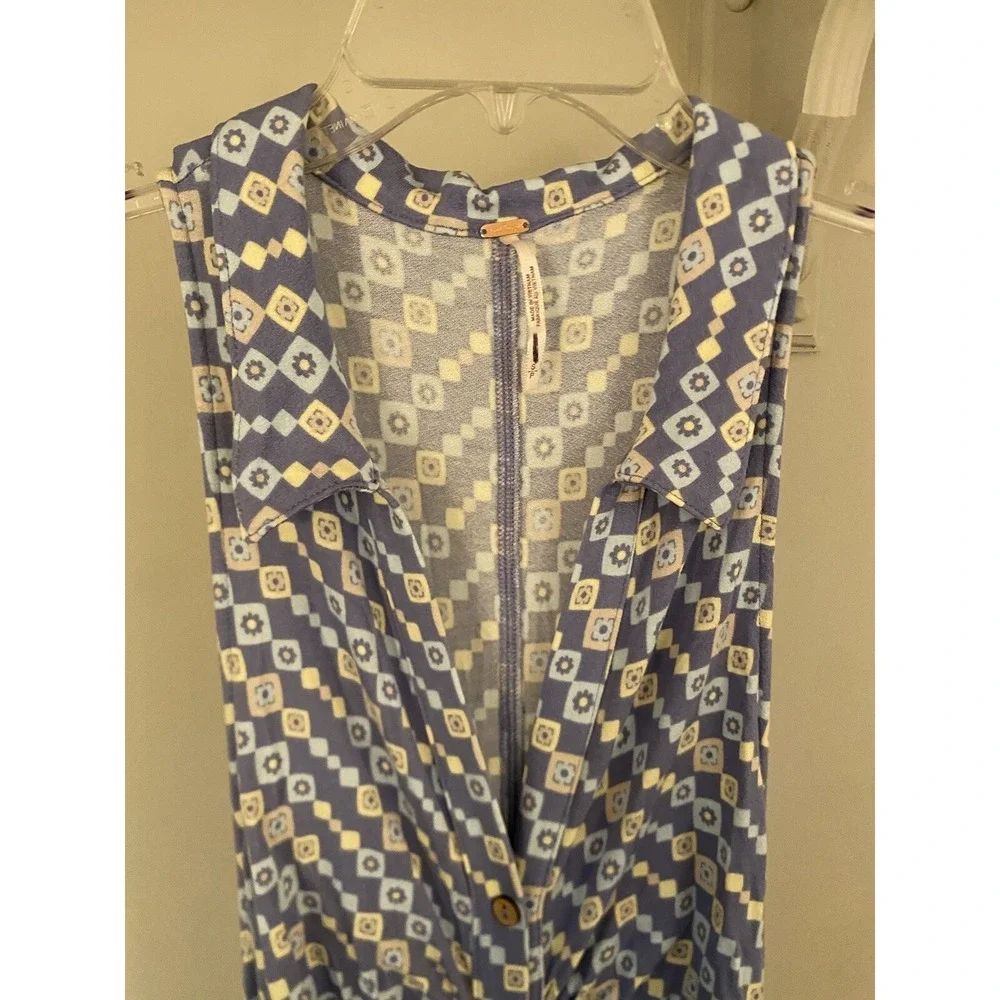 Free People Shayla‎ Blue & Yellow Wide Leg Jumpsuit S